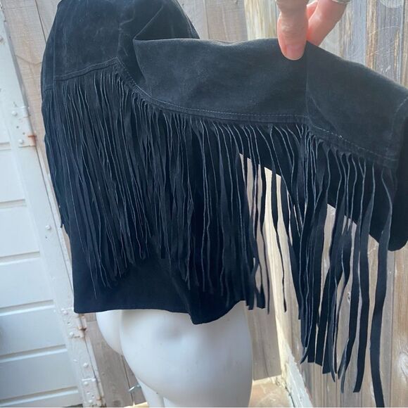 ZARA FRINGED SUEDE BLACK LEATHER JACKET - Picture 6 of 11